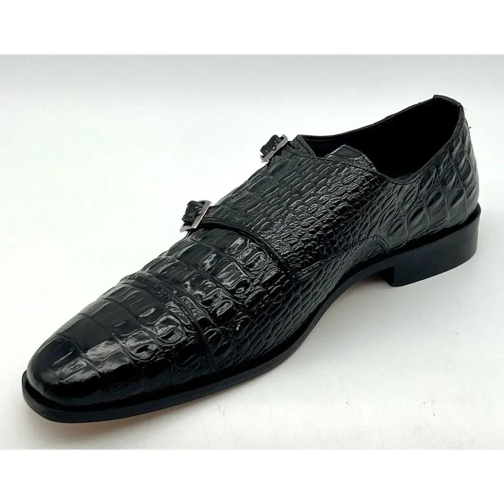 Stacy Adams Golato Black Men Size 11.5M Monk Strap Leather Croc Print - Picture 3 of 16